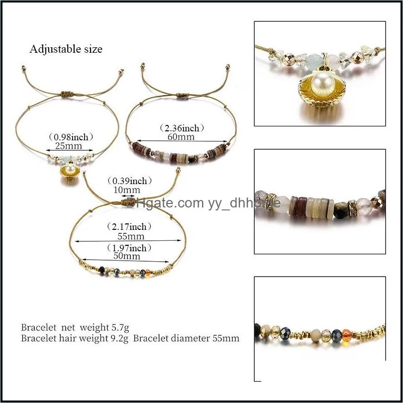 transmit love 3pcs/lot bracelet for woman natural stone crystal rice beads woven bracelet with heart shape charm jewelry gifts