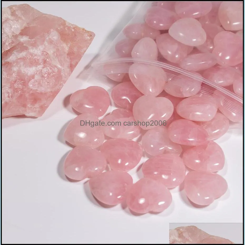 natural pink crystal stone ornaments carved 25x10mm heart chakra reiki healing quartz jewelry making home decor