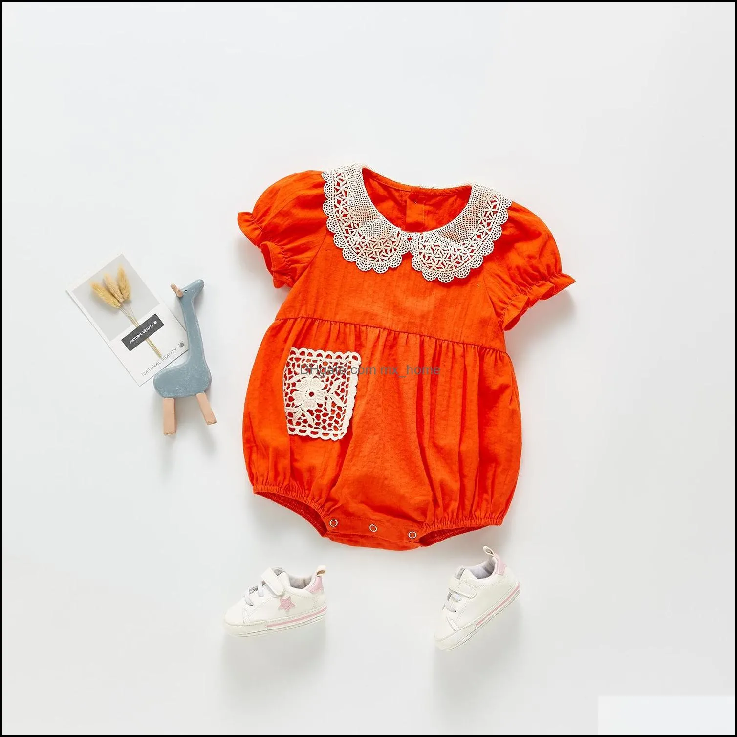 baby kids climbing romper short sleeve orange hollow out pet pan collar rompers 100 cotton summer girl infant clothes 02t