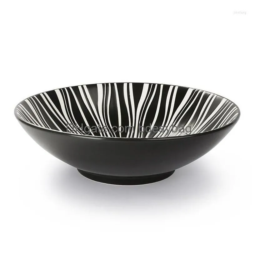 bowls simple big capacity bowl black white round salad container japanese restaurant lamian noodles dinner tableware