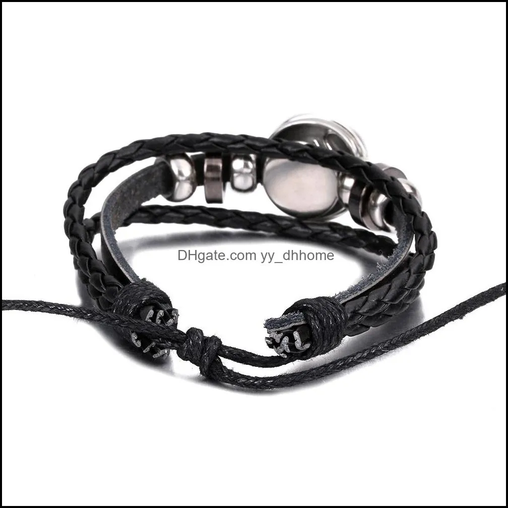  arrival 12 constellations luminous bracelet punk black leather zodiac bracelets alloy bead snap buttons charm jewelry for women and