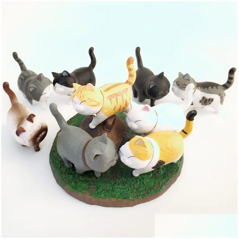 9 pcs cute mini pvc animation model cat doll figures toy creative individuality handicraft ornaments dashboard balcony decoration