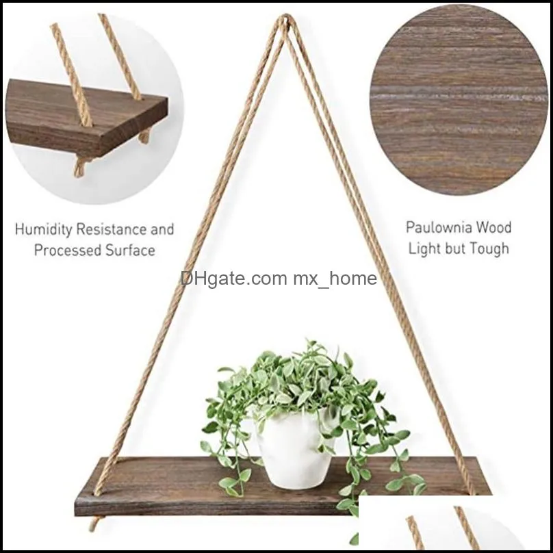 other home decor premium wood swing hanging rope wall mounted floating shelves plant flower pot decorative wooden shelving crafts