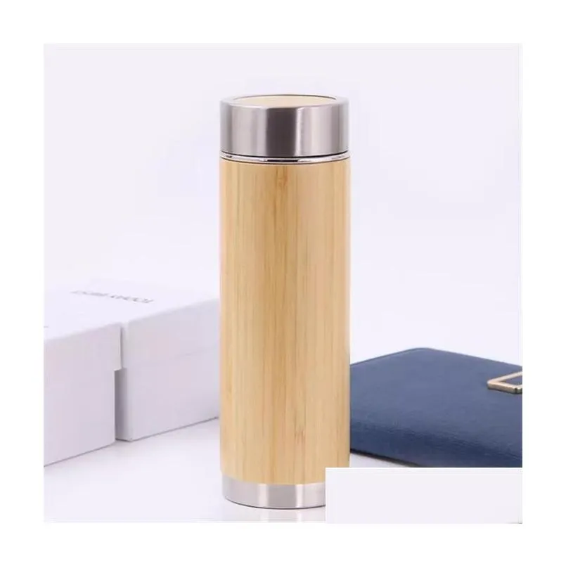 stainless steel water bottle travel thermos mug wooden look inventory wholesale