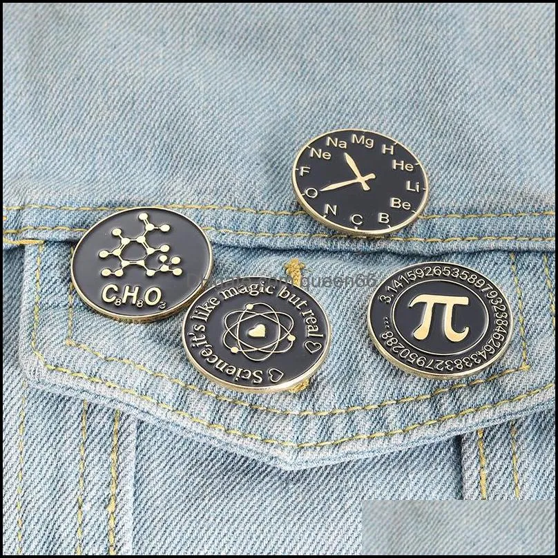 european math letter round collar brooches alarm clock chemical model circle pins paint gold knapsack clothes hat badge jewelry accessories