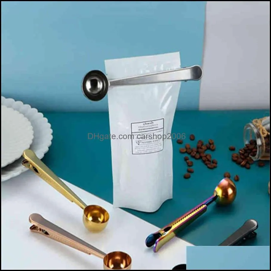 stainless steel coffee spoon scoop multifunction bag sealing clip milk powder liquid seasoning measuring spoons long handle coffeeware durable keep