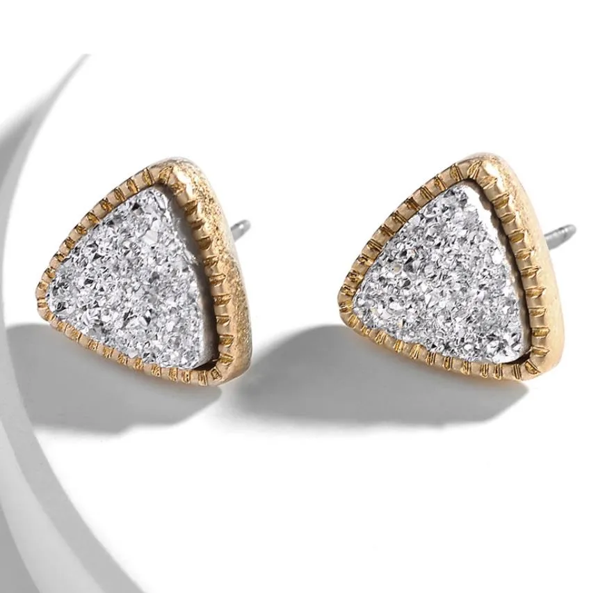 druzy drusy earrings gold plated triangle geometry stone stud earings christmas gift