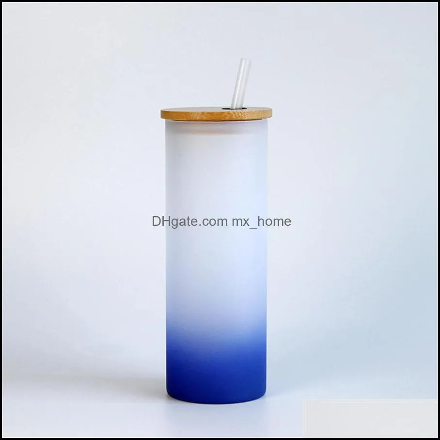 mugs color background gradient thermal sublimation glass bamboo cover frosted glass straw high temperature resistant