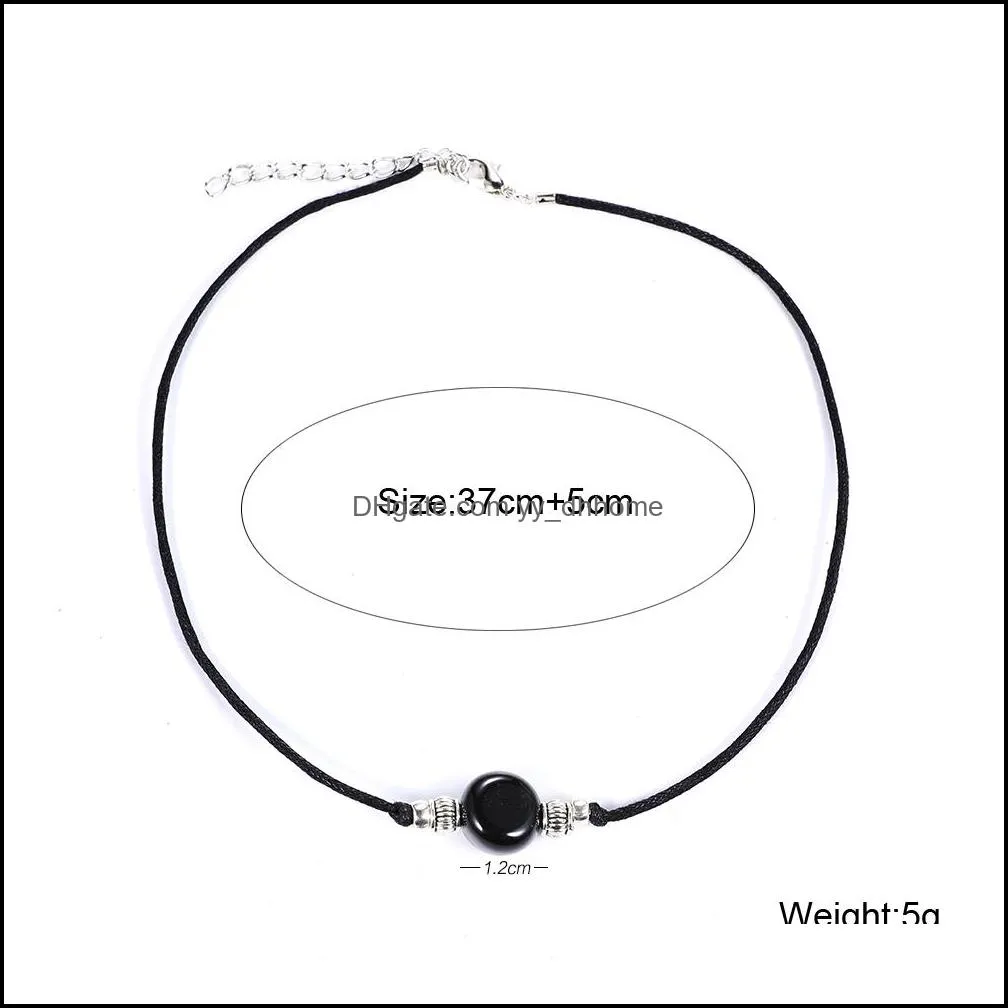 simple design 12mm agate bead pendant necklace string wax thread rope necklaces for women neck jewelry gifts