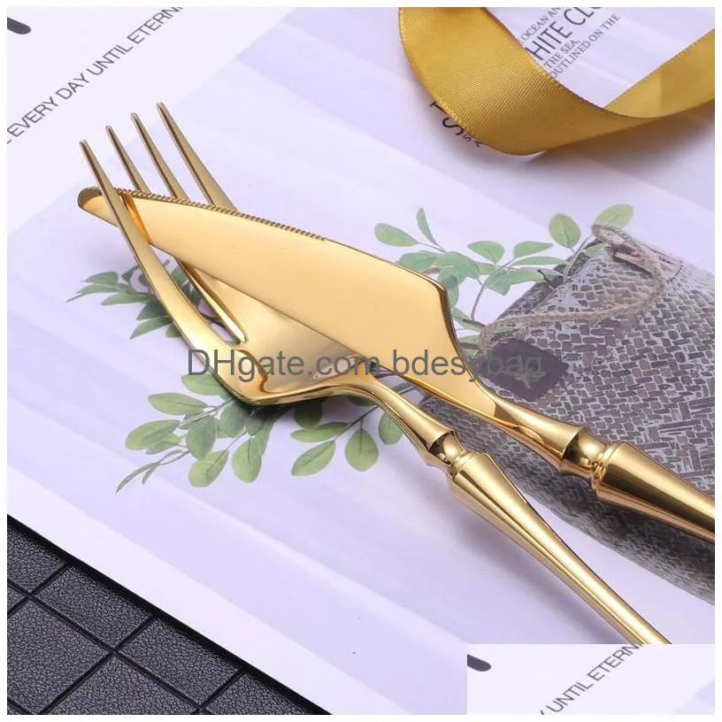 dinnerware sets bright gold 18/10 stainless steel luxury cutlery tableware knife spoon fork chopsticks flatware set dishwasher