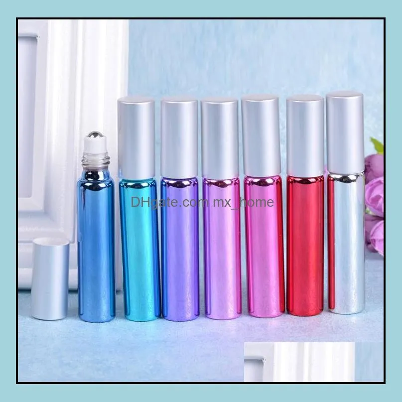  10ml colorful glass roll on  oil empty perfume bottle stainless steel roller ball fast 7 colors sn2790