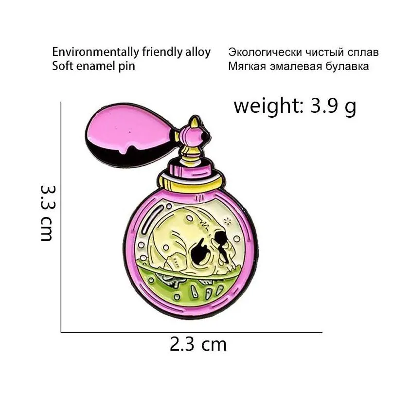 fashion witch potion bottle enamel pins cartoon magic skeleton perfume brooches dark gothic jewelry mysterious gifts lapel backpack badge 1440