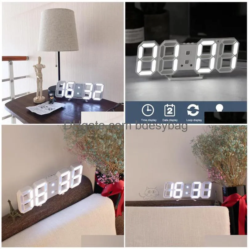 desk table clocks 3d led wall clock saat digital alarm display 3 brightness levels watches nightlight snooze home kitchen office