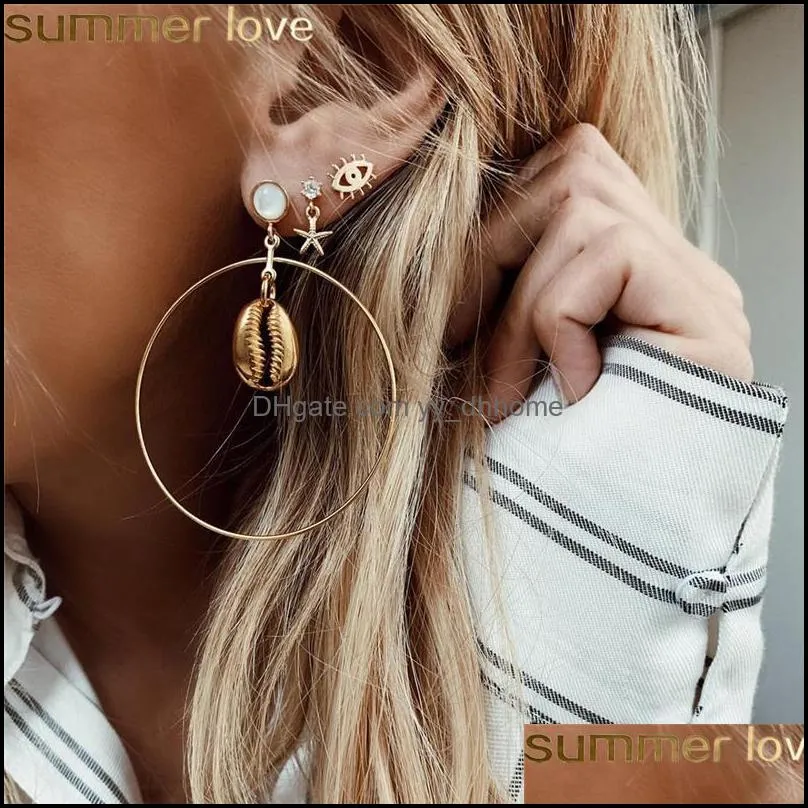 3 pairs/set big circle shell eye earrings for woemen and girls female starfish eye rhinestone stud earring jewelry gifts 2019 fashion