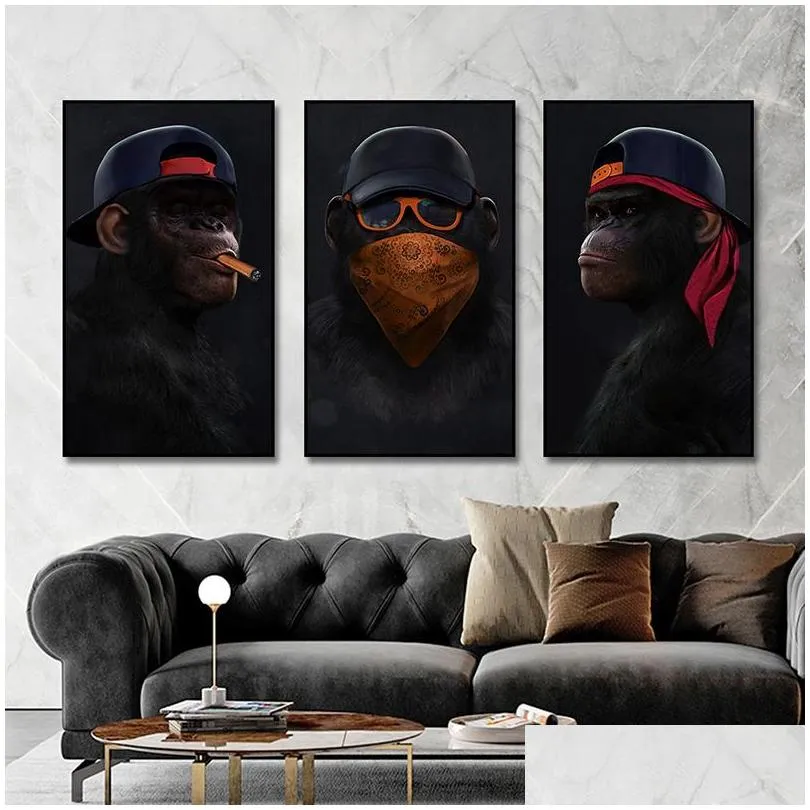 3 monkeys wise cool gorilla poster canvas prints wall painting wall art for living room animal pictures modern home decorations