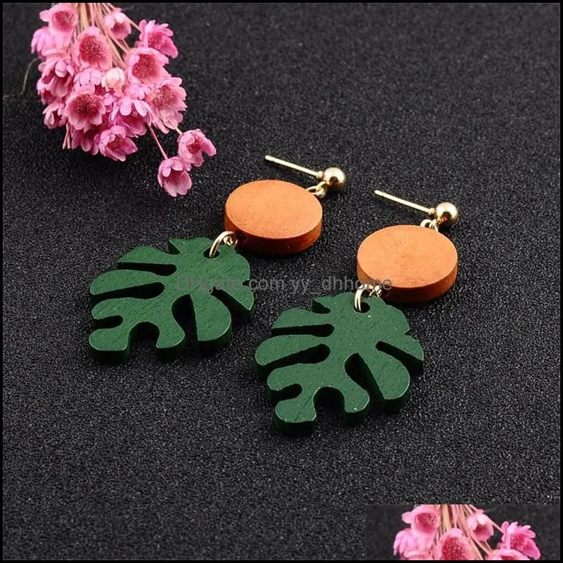  fashion bohemia leaf dangle earrings for women girls tropical plant wood drop earring summer beach jewelry party gifts