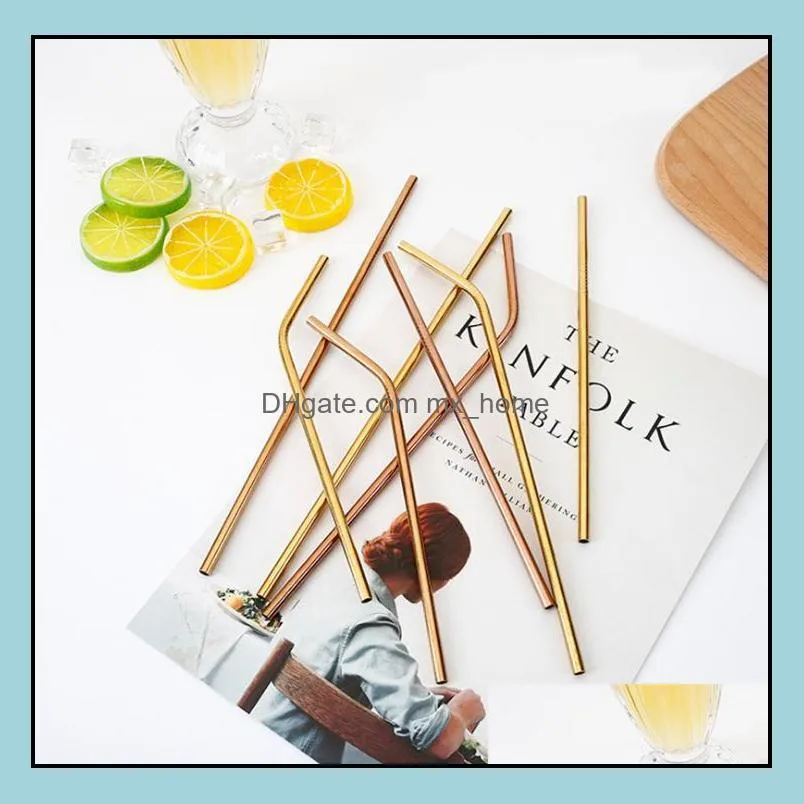 rose/ gold straight/ bent 215/267mm drinking 304 straw stainless steel bar straws reusable high quality sn2370