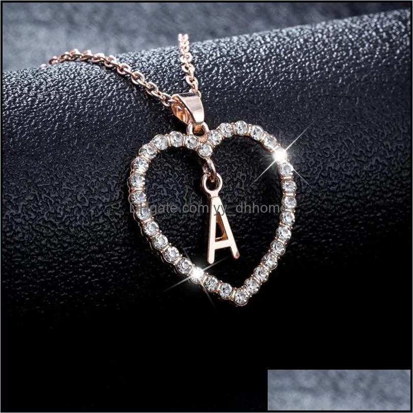 26 letters heart love crystal necklace women silver gold chain cubic zirconia necklace personal ideas luxury pandent necklaces fashion