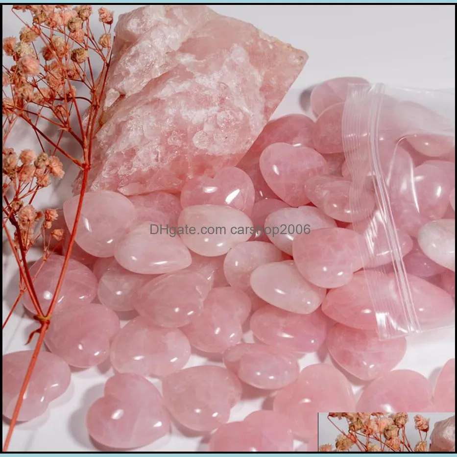 natural pink crystal stone ornaments carved 25x10mm heart chakra reiki healing quartz jewelry making home decor