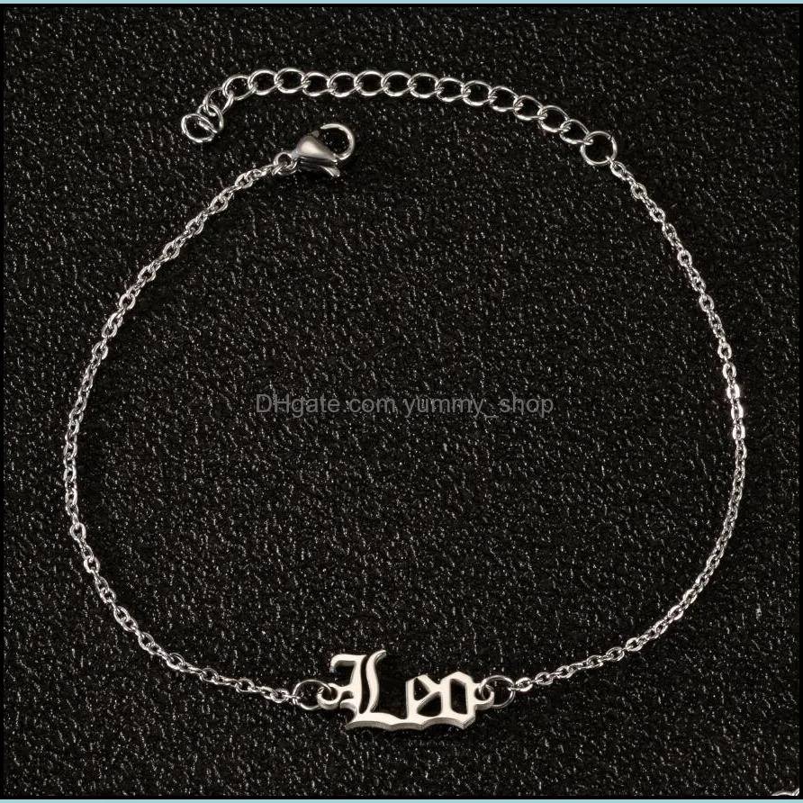old english zodiac sign punk charm anklets 12 constellation classic letter ankle bracelet stainless steel jewelry women gift