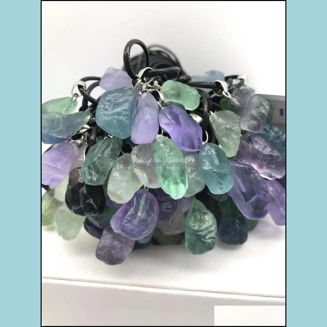 natural fluorite crystal pendant necklace energy stone healing meditation yoga gift wholesale