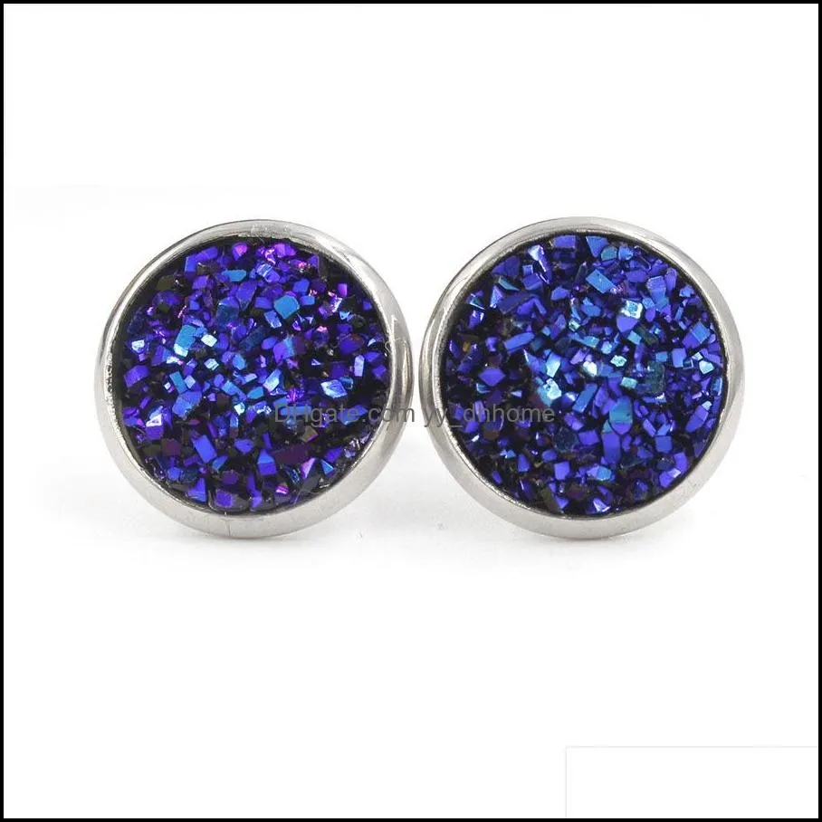 fashion resin stainless steel earings drusy druzy earrings jewelry women party gift dress candy colors