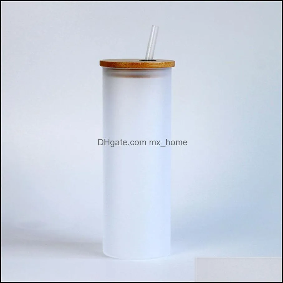 mugs color background gradient thermal sublimation glass bamboo cover frosted glass straw high temperature resistant