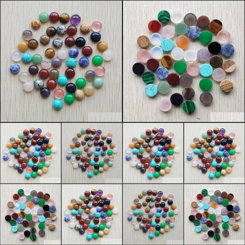 10mm mix natural stone flat base round cabochon pink cystal loose beads for necklace earrings jewelry clothes accessories making