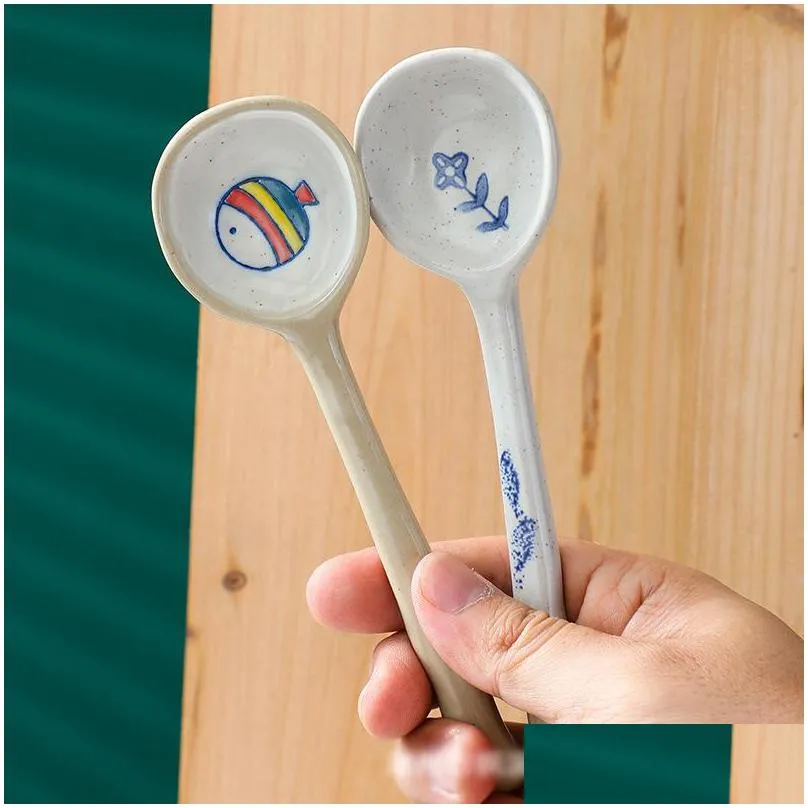 stoneware soup spoon ceramicspoon long handle spoon beautiful creative household rice spoon