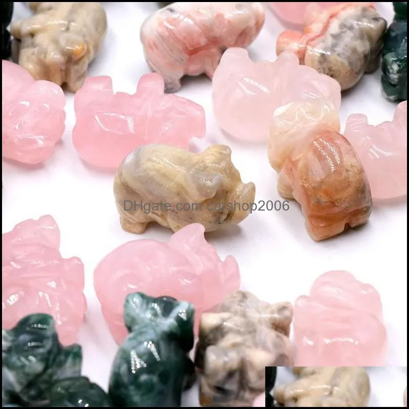 natural stone carving pig shape crafts ornaments amethyst rose quartz crystal healing agate animal decoration