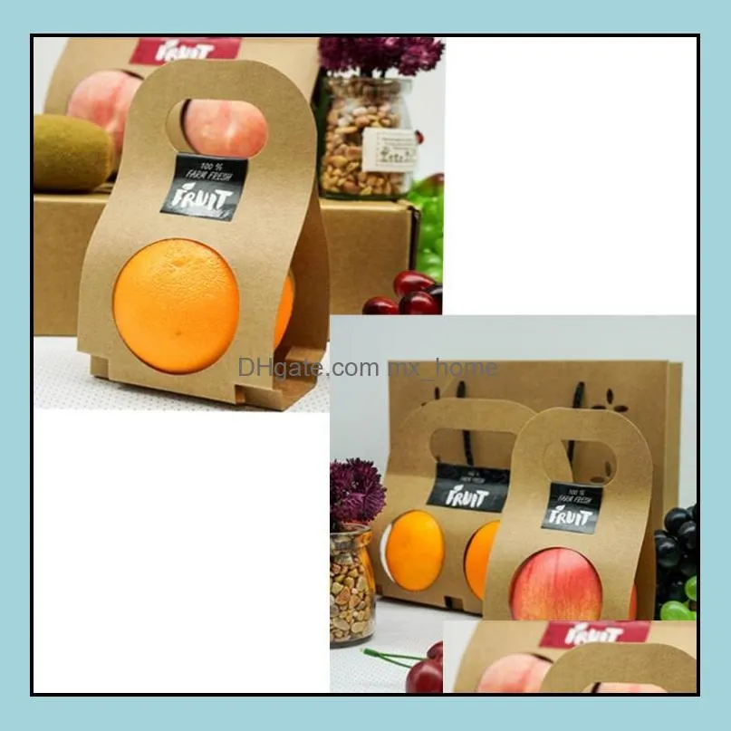 gift wrap kraft paper fruit holder disposable  orange peach handle holders takeaway single double fruits gifts packaging sn4150