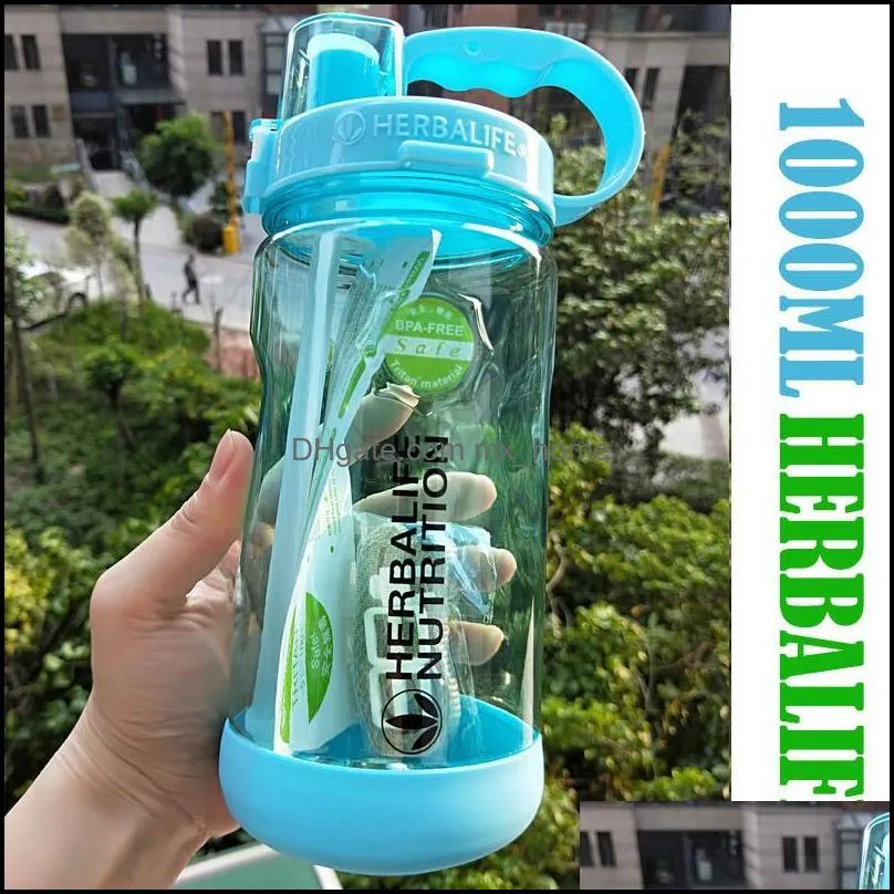 water bottles multi color 1000/2000ml bpa gray rose red portable herbalife nutrition plastic sports hiking fitness straw bottle