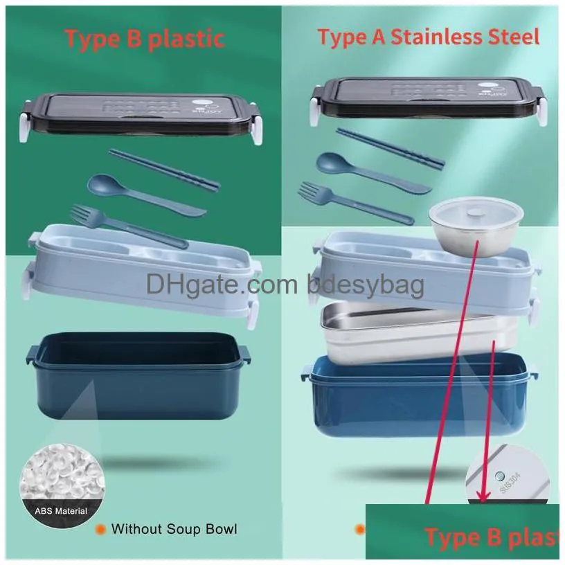dinnerware sets stainless steel lunch box thermal 2layers bento for school kids office worker microwae heating storage