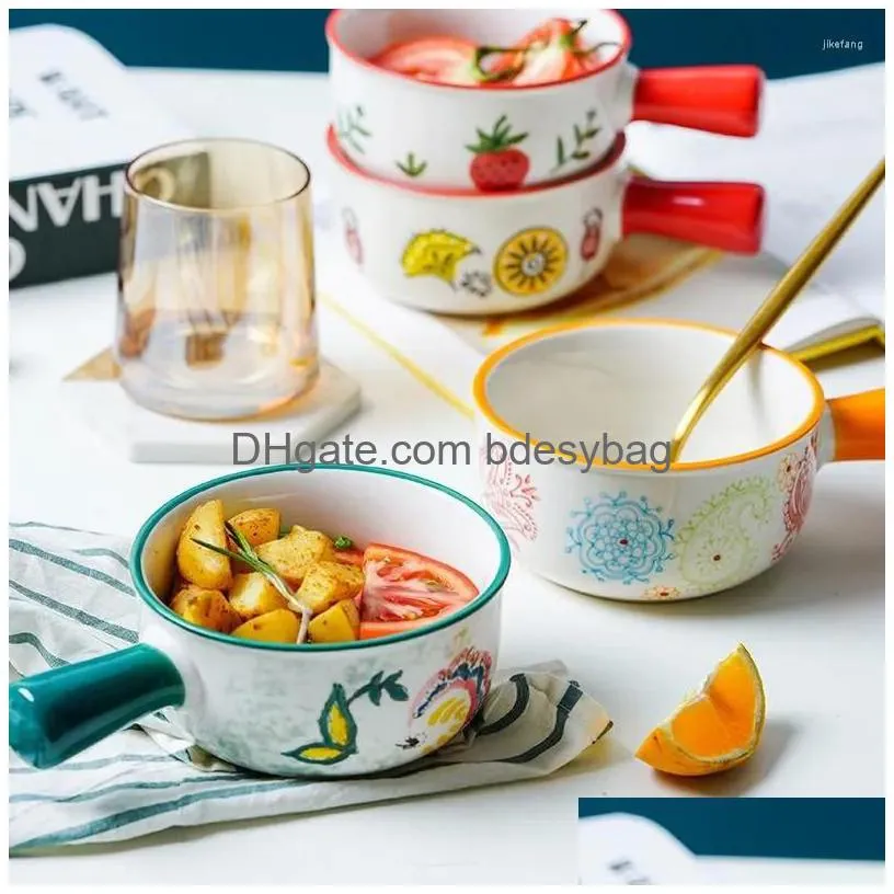 bowls handpainted japanesestyle ceramic handle bowl creative personality salad breakfast household soup noodle