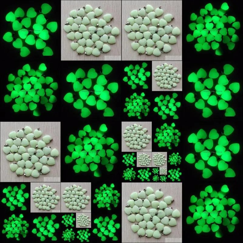 fashion charms love heart green luminous glow light stone pendants for necklace jewelry making