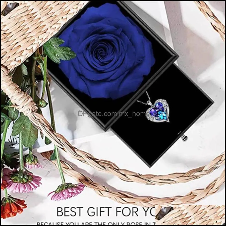 preserved rose flower gift wrap box with angel wings necklaces for women mom her girlfriend gifts wife on birthday christmas