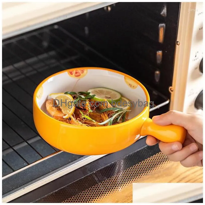 bowls 500ml ceramic salad pasta round baking tray with handle barbecue cheese bakeware pan