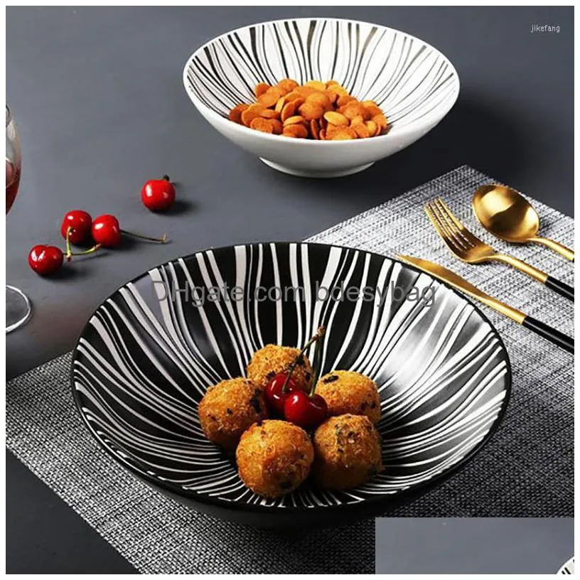 bowls simple big capacity bowl black white round salad container japanese restaurant lamian noodles dinner tableware