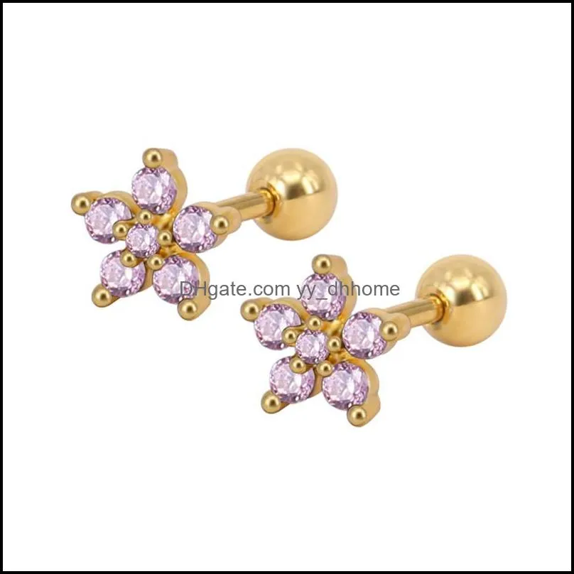  pink blue flower cz stud earrings for women girls cubic zircon silver gold color lip rings nails earring wedding bridal design