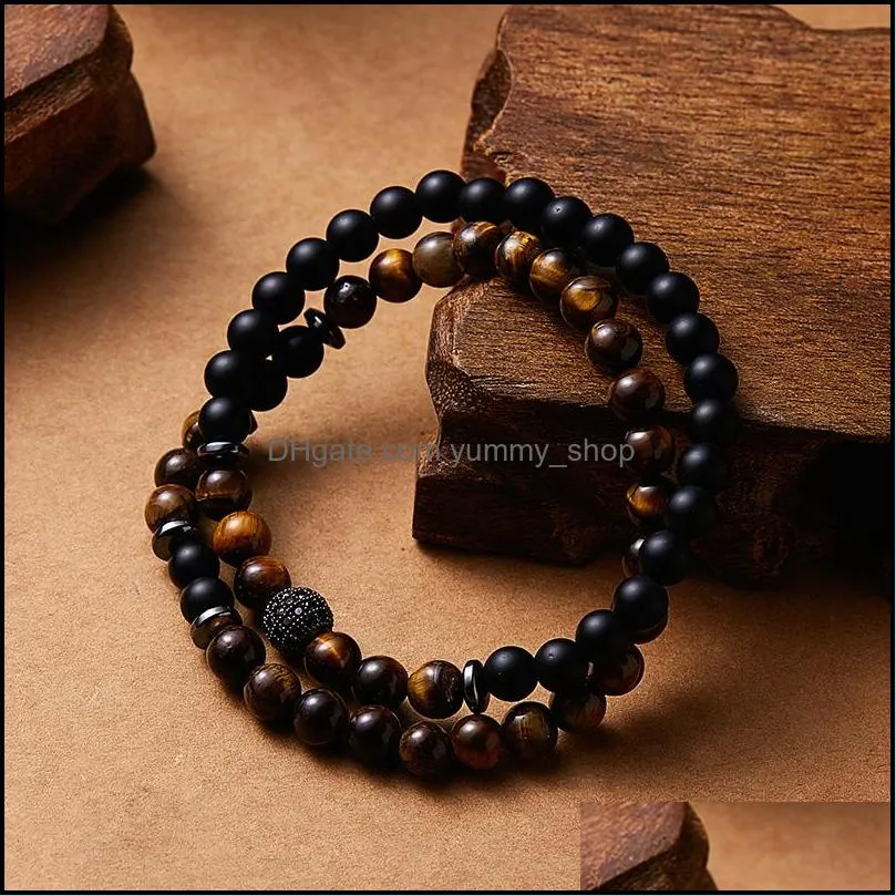 men bracelet 6mm tiger eye bead bracelet natural lava stone diffuser bracelets elastic pulsera men jewelry gift drop 
