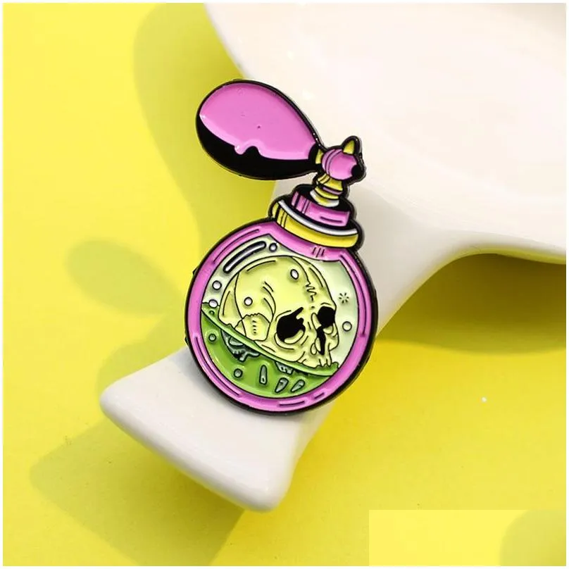 fashion witch potion bottle enamel pins cartoon magic skeleton perfume brooches dark gothic jewelry mysterious gifts lapel backpack badge 1440