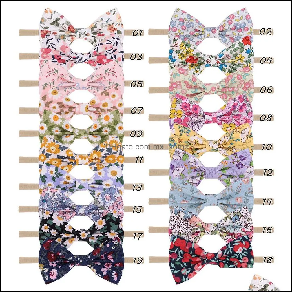 2.8inch bows nylon baby headband baby floral prints hair bow hair clips for kids barrettes girls hair accessories