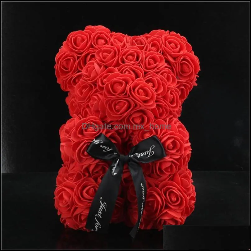 decorative flowers wreaths drop artificial soap rose teddy bear 25cm big pe with gift box for valentine day