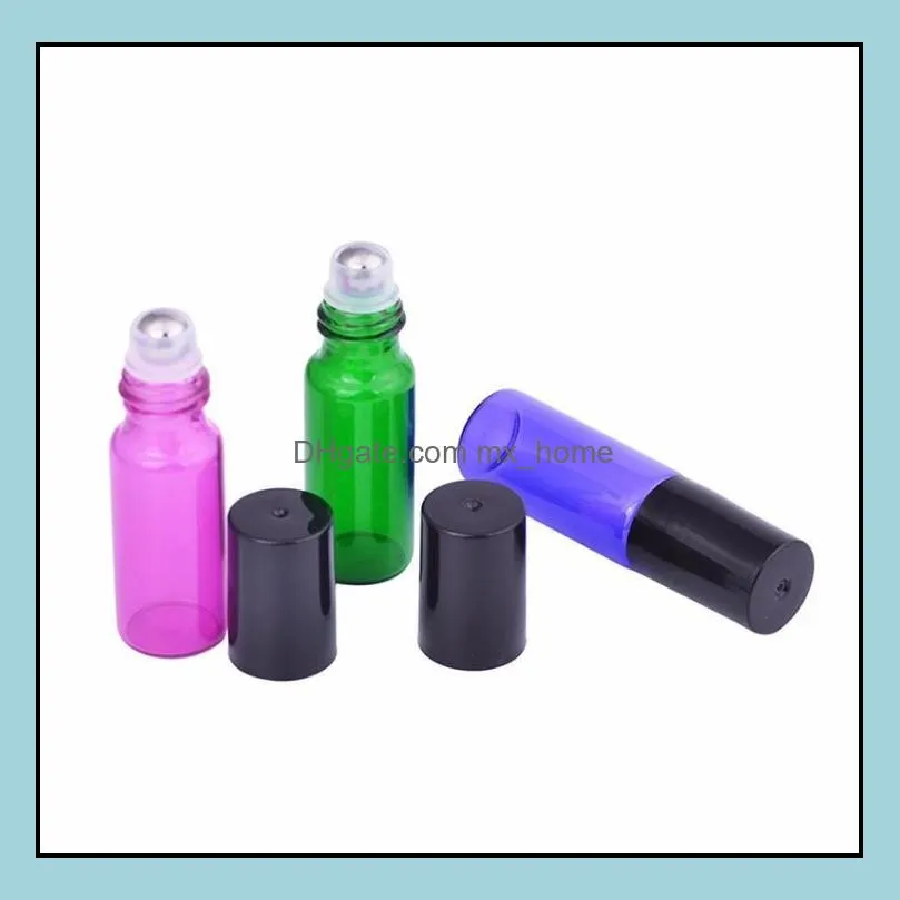 5ml thick amber green purple blue glass roller on bottles  oil empty perfume bottles with glass stainless steel roller ball