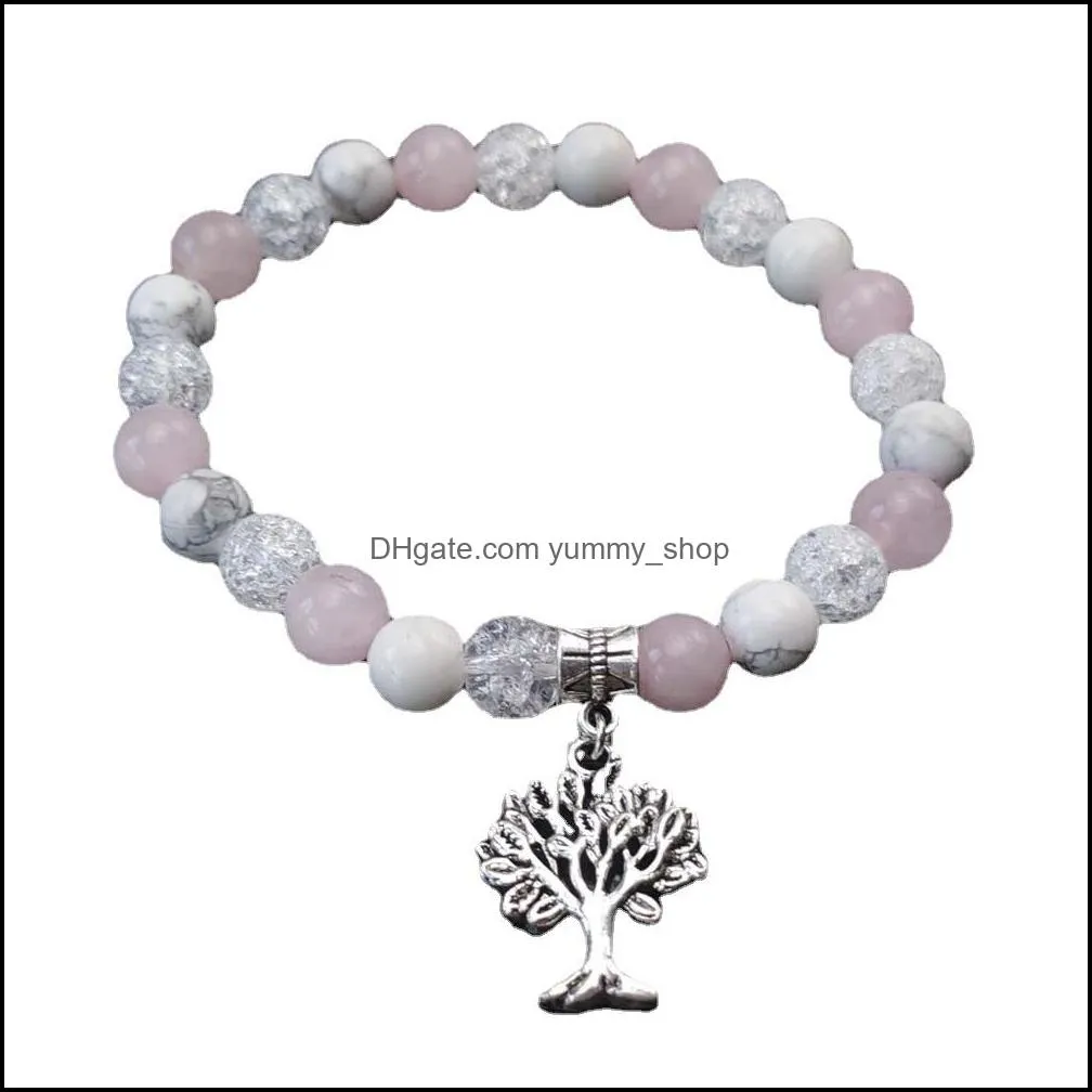  tree charms chakras bracelet white pink stone beads women men lover energy buddha bracelets christmas jewelry gift