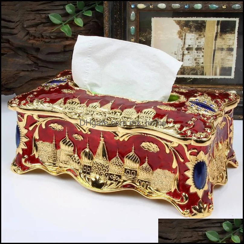 tissue boxes napkins 25x15x10cm europe rectangl castle case cover removable holder metal box for home decoration zjh063e