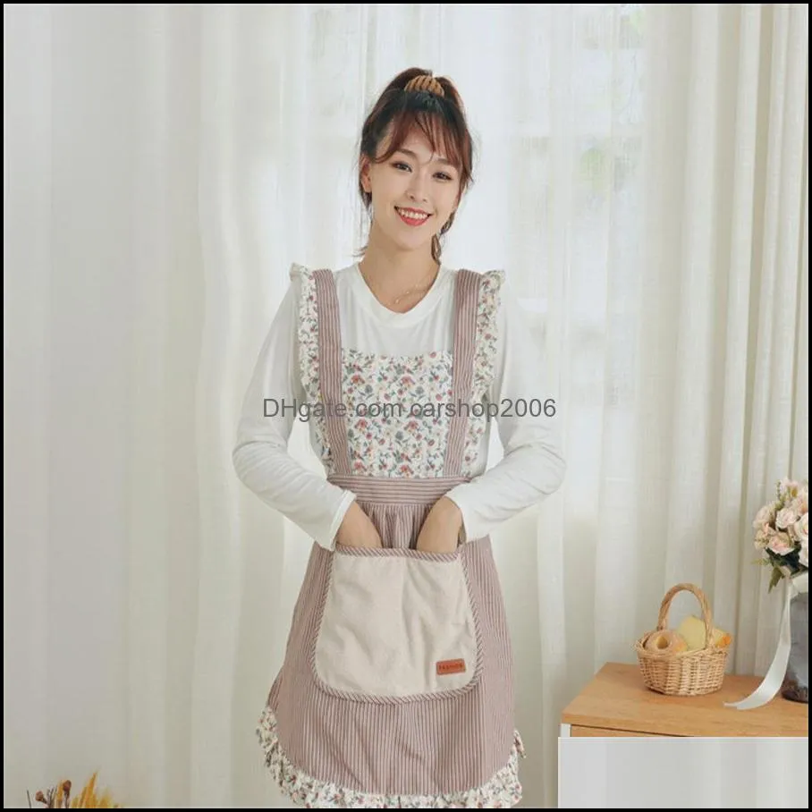 kitchen apron korean version of womens fashion koreanstyle floral lace apron doublelayer oilproof waterproof cute household small 