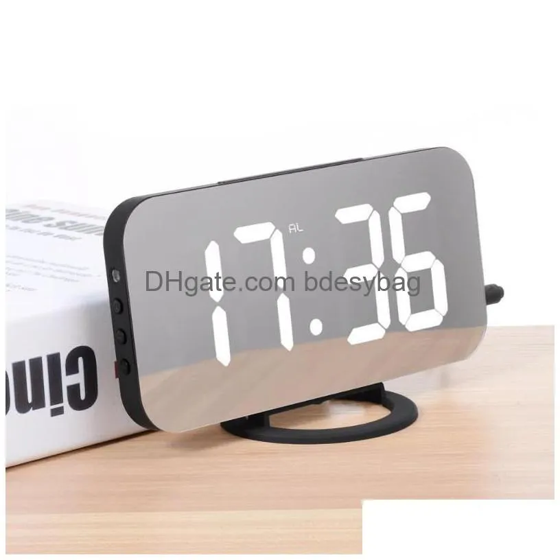 desk table clocks led alarm clock with dual usb charging port for mobile phone mirror snooze function automatic dimming