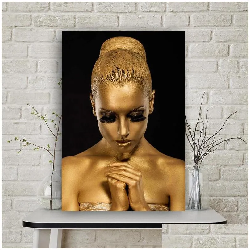 african golden woman poster wall art canvas painting abstract portrait picture hd print for living room home decoration cuadros