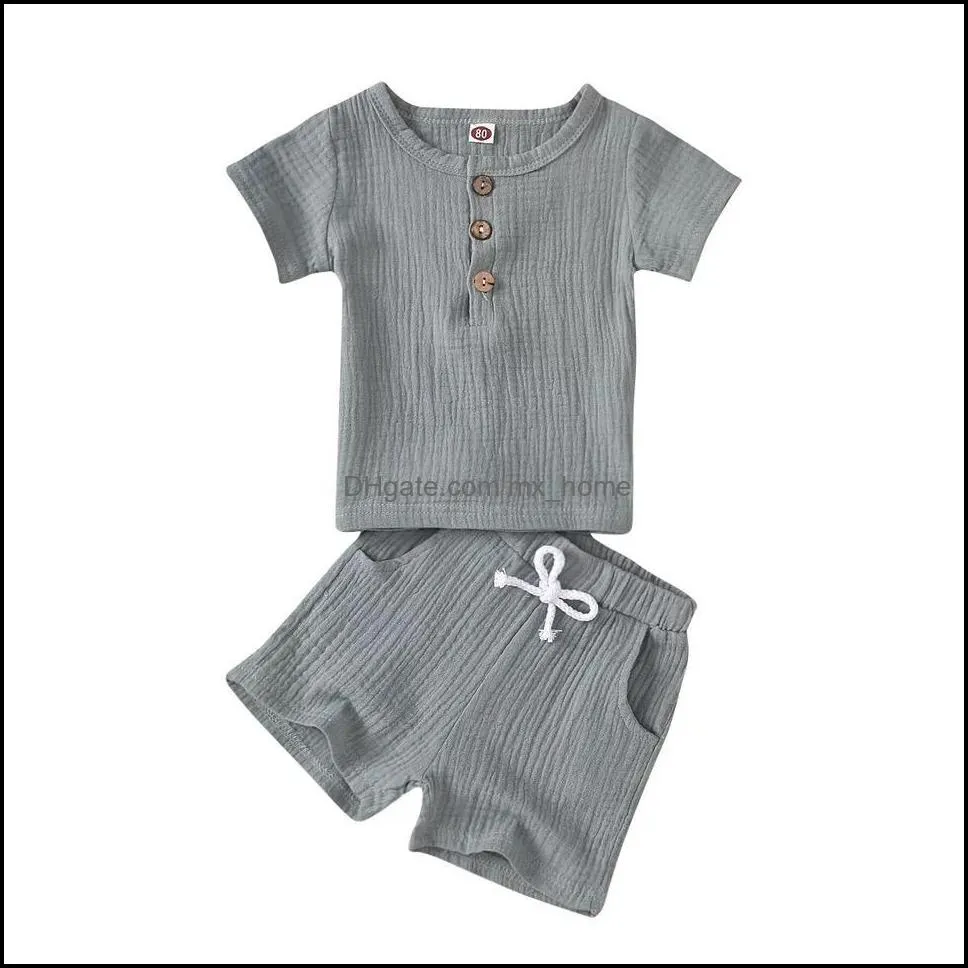 fashions baby kids girls boys children clothing sets organic linen cotton suits front buttons tops straps shorts 2pieces summer